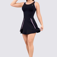 VESTIDO DEPORTIVO MUJER EN COLOR NEGRO CON DETALLES EN LILA. 