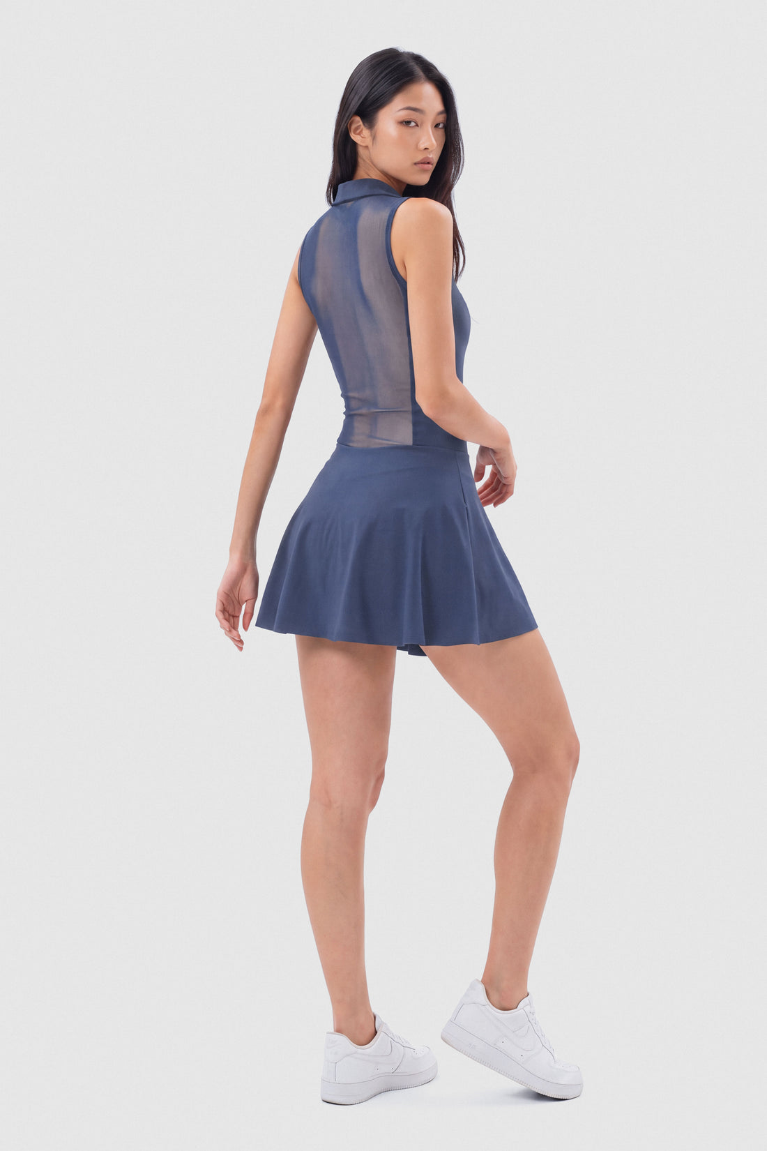 VESTIDO AZUL HORTENSIA MALLA EN LA ESPALDA PPC