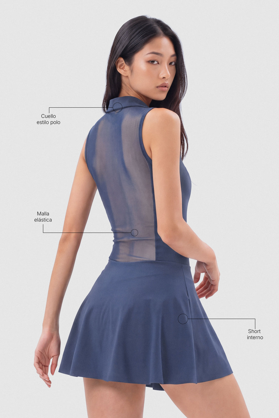 VESTIDO AZUL HORTENSIA MALLA EN LA ESPALDA PPC