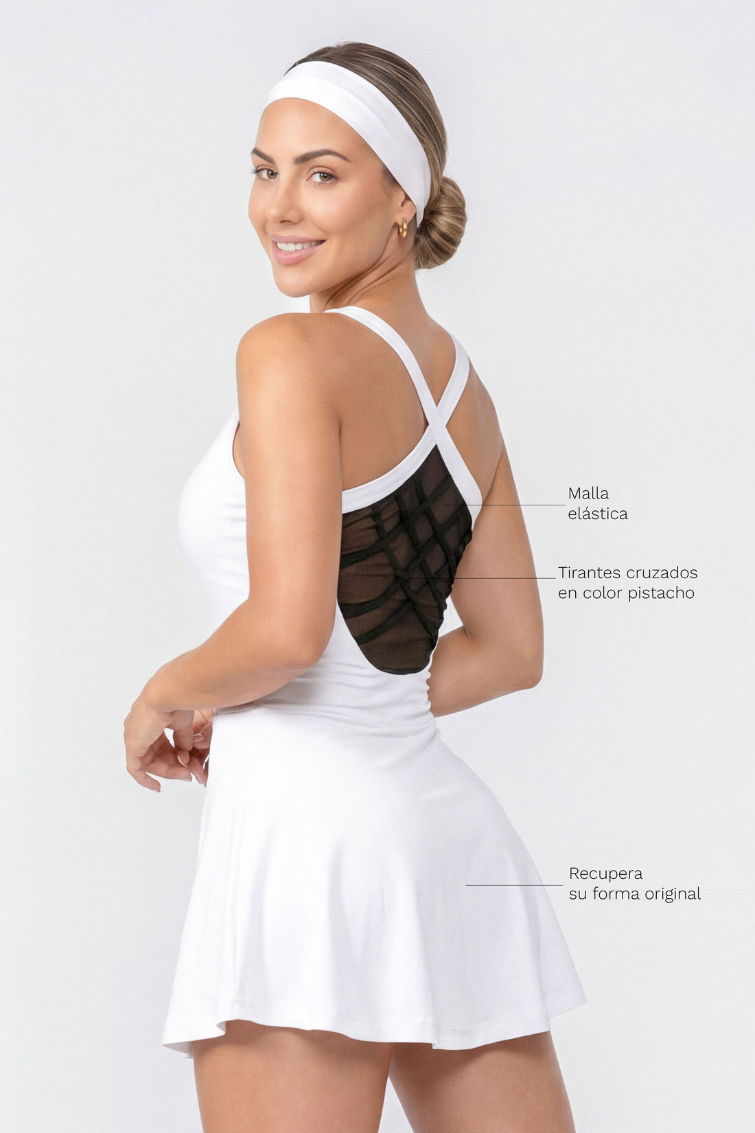 VESTIDO BLANCO CON TIRANTES CRUZADOS Y ESPALDA TRANSPIRABLE RVC