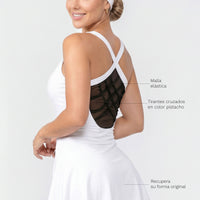 VESTIDO BLANCO CON TIRANTES CRUZADOS Y ESPALDA TRANSPIRABLE RVC