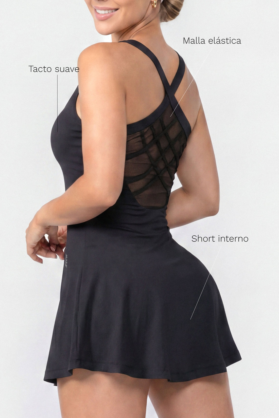 VESTIDO NEGRO CON TIRANTES CRUZADOS Y ESPALDA TRANSPIRABLE RVC