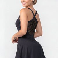 VESTIDO NEGRO CON TIRANTES CRUZADOS Y ESPALDA TRANSPIRABLE RVC